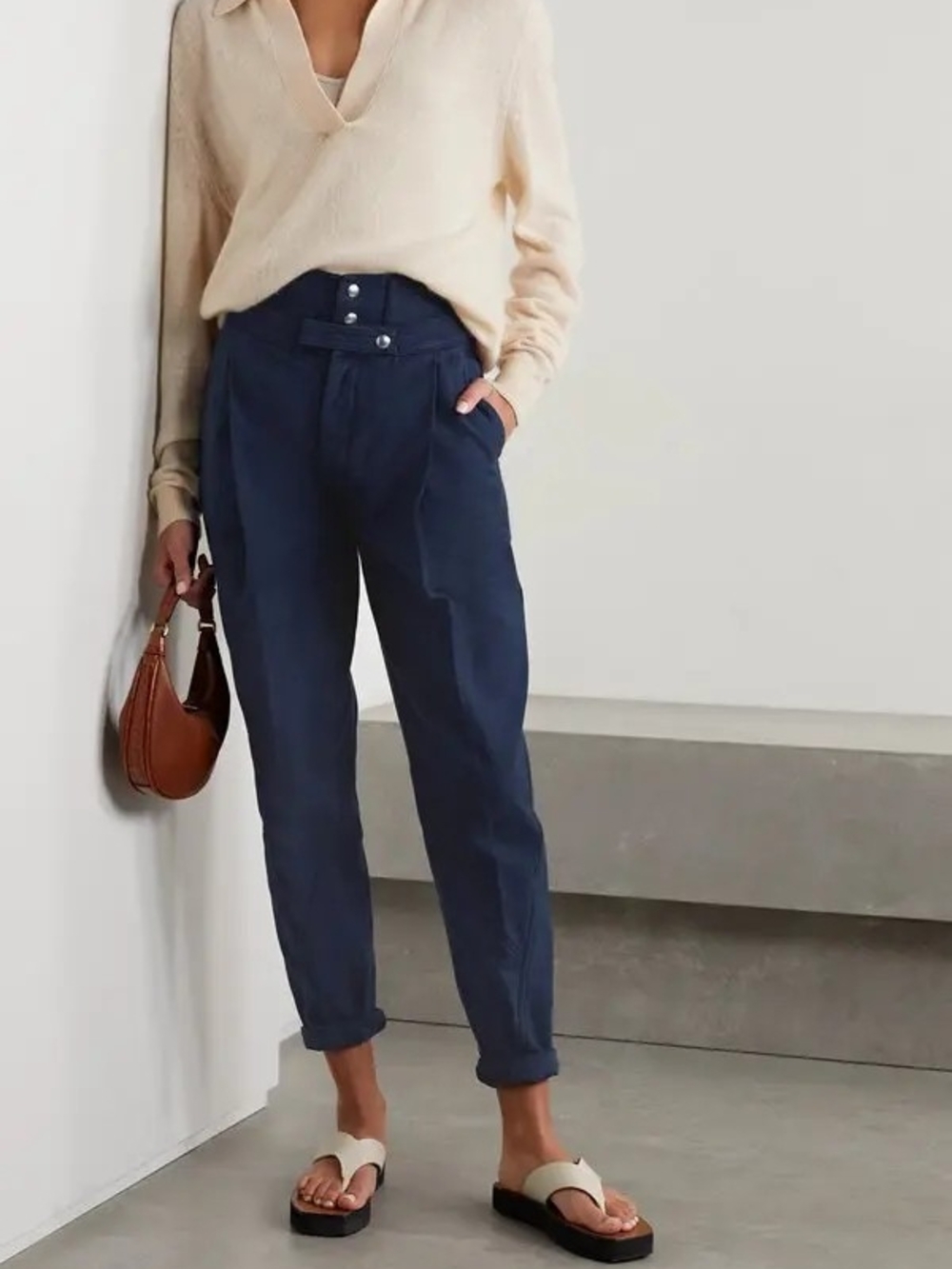 FRAME Denim Twisted Pleated Cotton Pants
